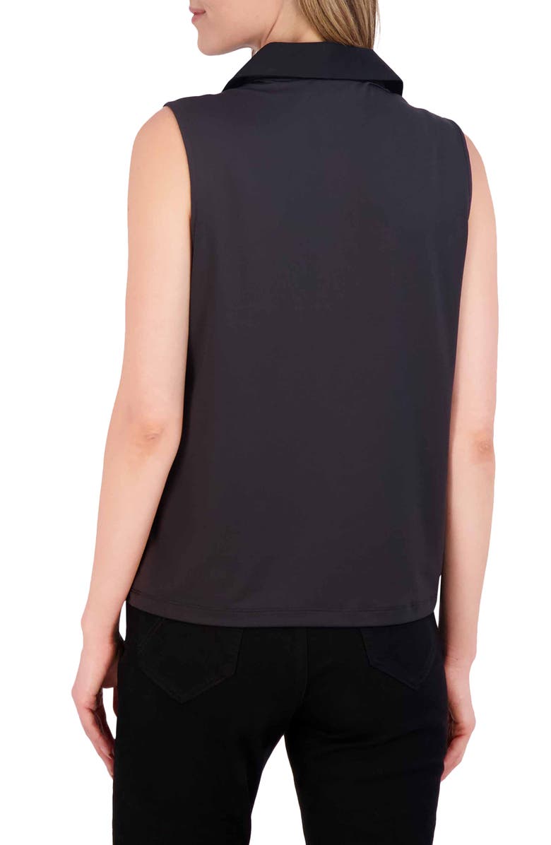 Foxcroft Ricki Mixed Media Sleeveless Button-Up Shirt, Alternate, color, Black