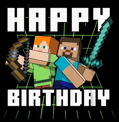 Minecraft Boy's Happy Birthday Steve And Alex Graphic T-shirt In Black
