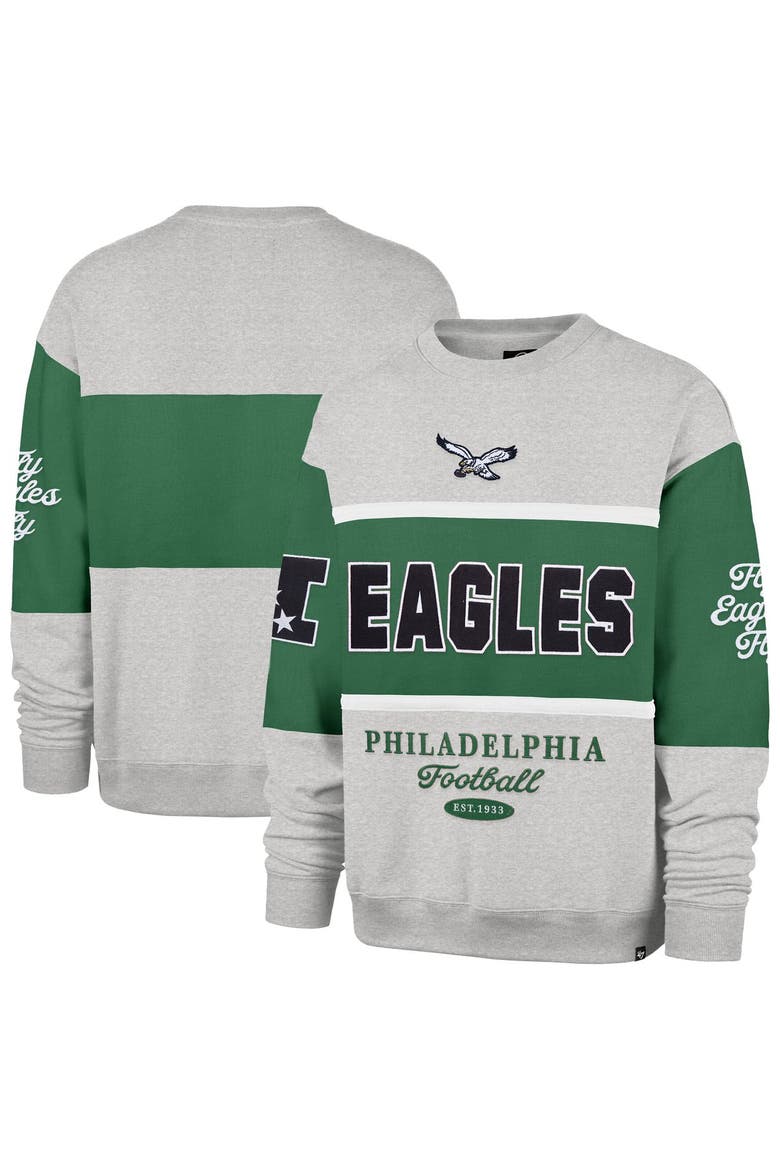 Men's '47 Kelly Green/Heather Gray Philadelphia Eagles Blockfield Maximalist Sweatshirt, Main, color, Kelly Green