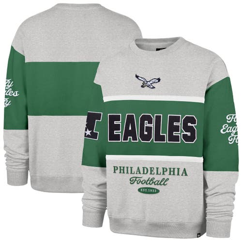 47 Brand '47 Kelly Green/heather Gray Philadelphia Eagles Blockfield Maximalist Sweatshirt