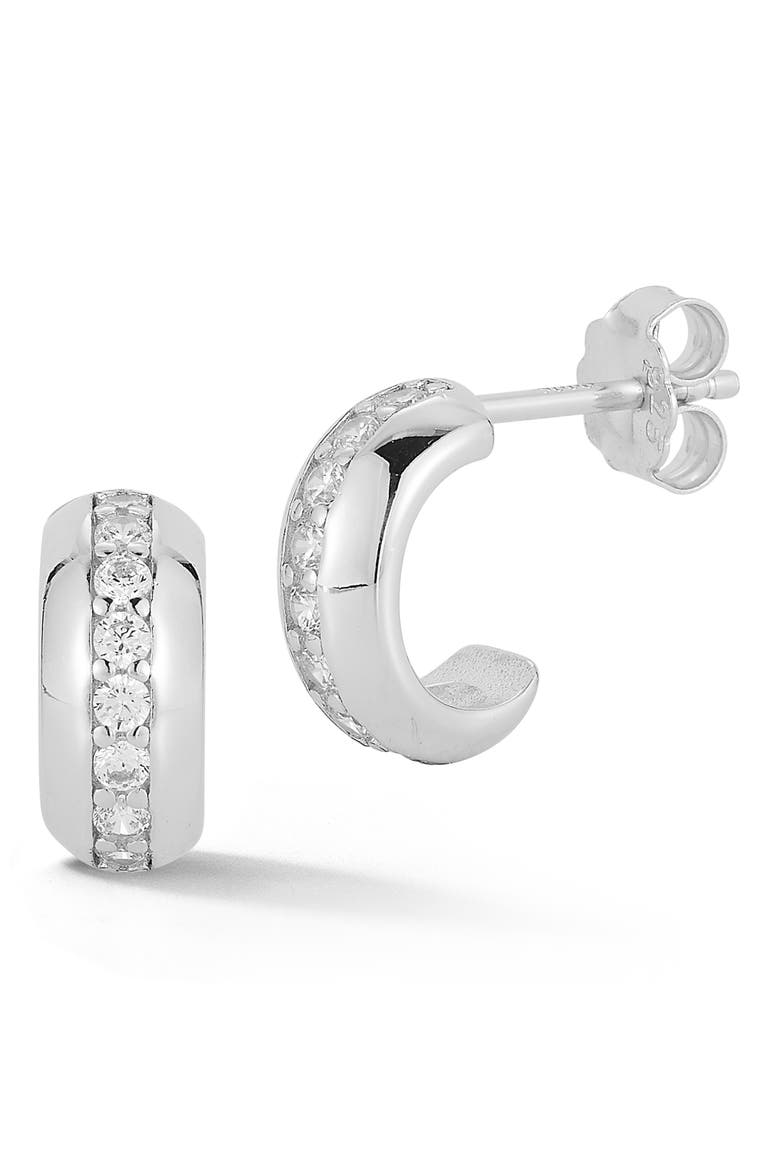 Small Cubic Zirconia Hoop Earrings, Main, color, SILVER