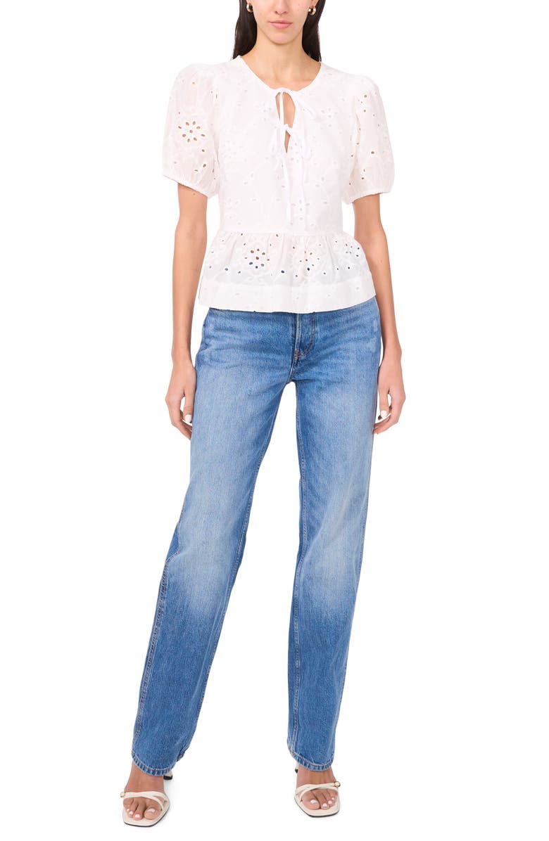 Parker Alina Tie Front Eyelet Peplum Top, Alternate, color,