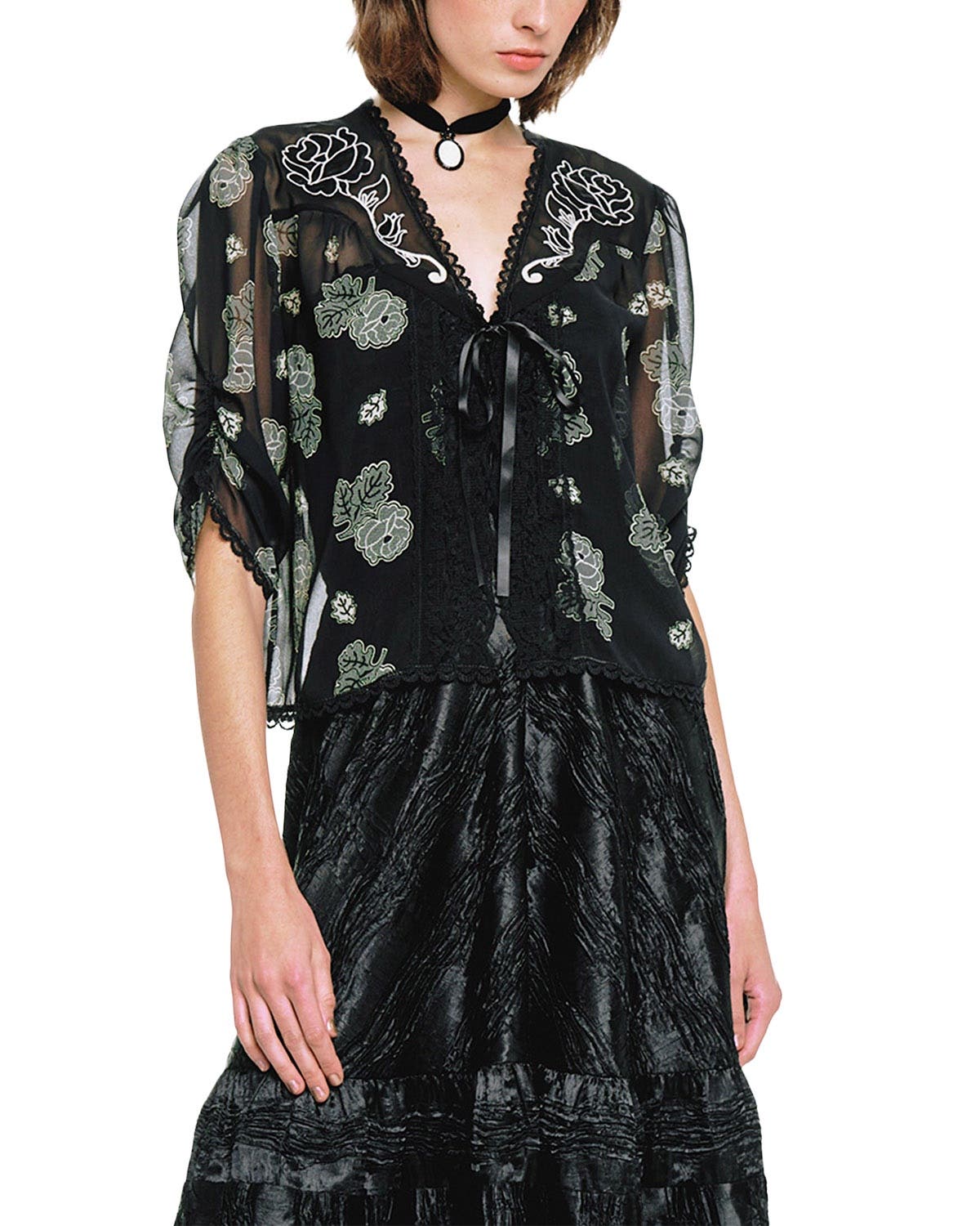Lily and Roses Chiffon Combo Embroidered Bed Jacket - image 2
