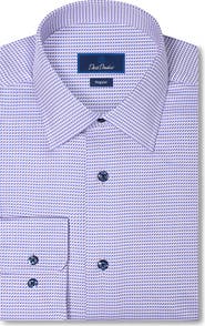 David Donahue Regular Fit Geo Pattern Cotton Dobby Dress Shirt