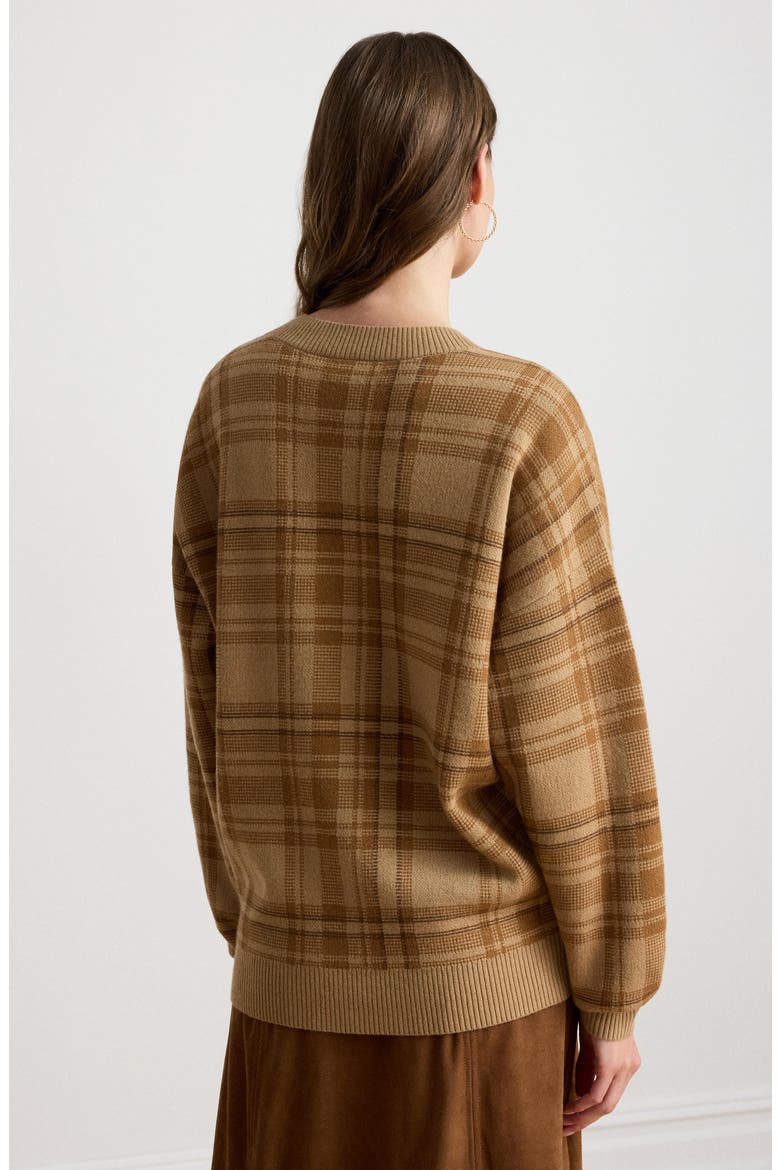 Plaid V-Neck Sweater, Alternate, color, CAMEL BEIGE
