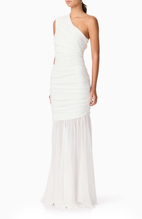 Elliatt Vinna Ruched One-shoulder Gown In White
