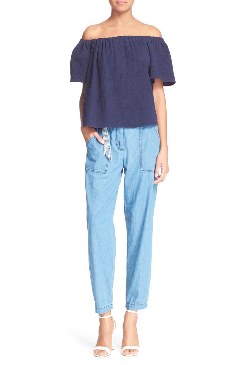 Off the Shoulder Cotton Top, Alternate, color, NAVY