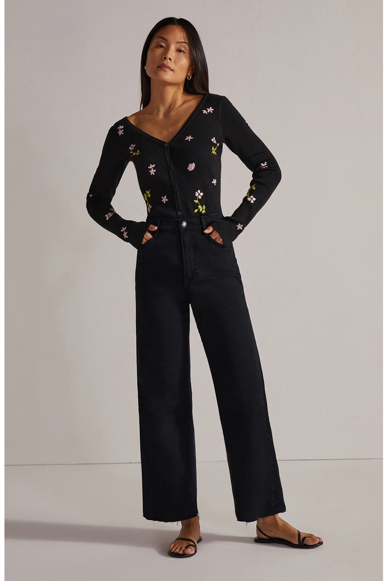 The Mischa Raw Hem Super High Waist Wide Leg Jeans, Alternate, color, LICORICE