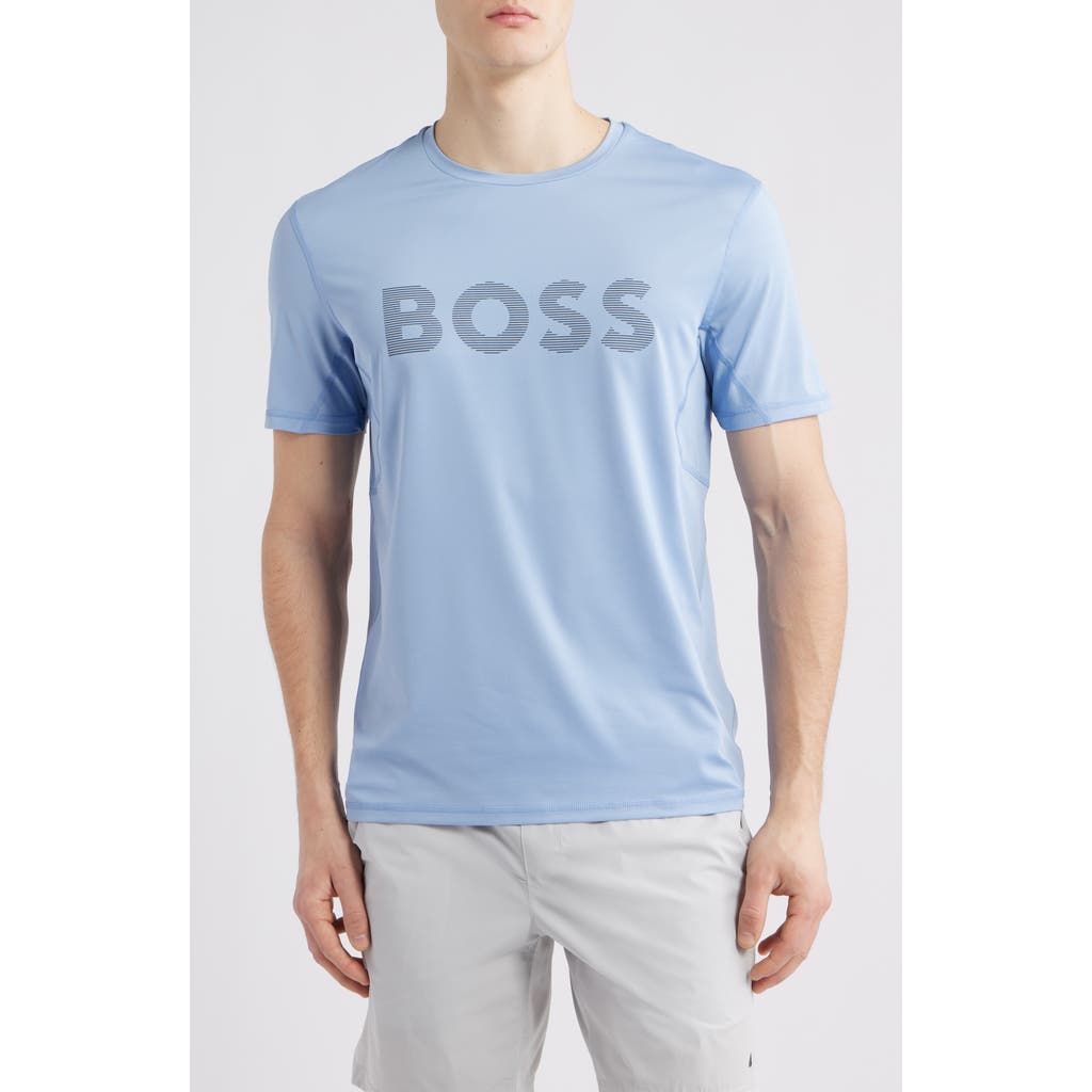 Hugo Boss Boss Slim Fit Performance Logo Graphic T-shirt In Open Blue