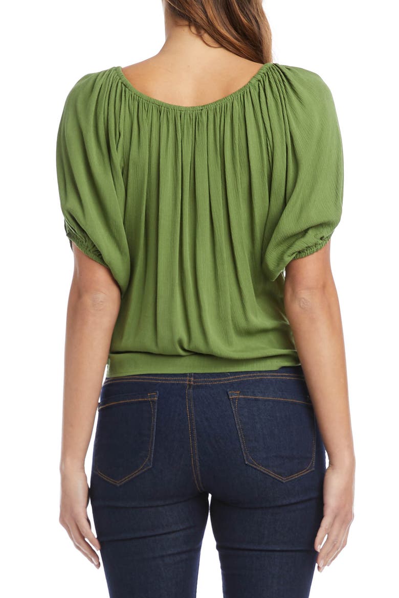 Blouson Sleeve Tie Front Top, Alternate, color, GREEN
