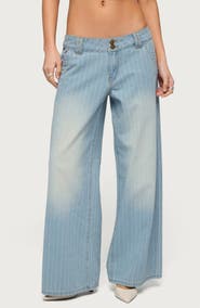 EDIKTED Cory Stripe Low Rise Baggy Jeans