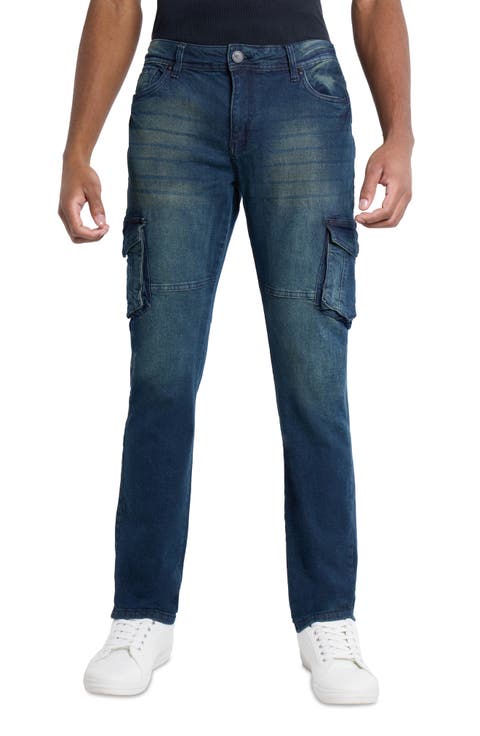 Slim Fit Cargo Jeans (Medium Blue Tint)