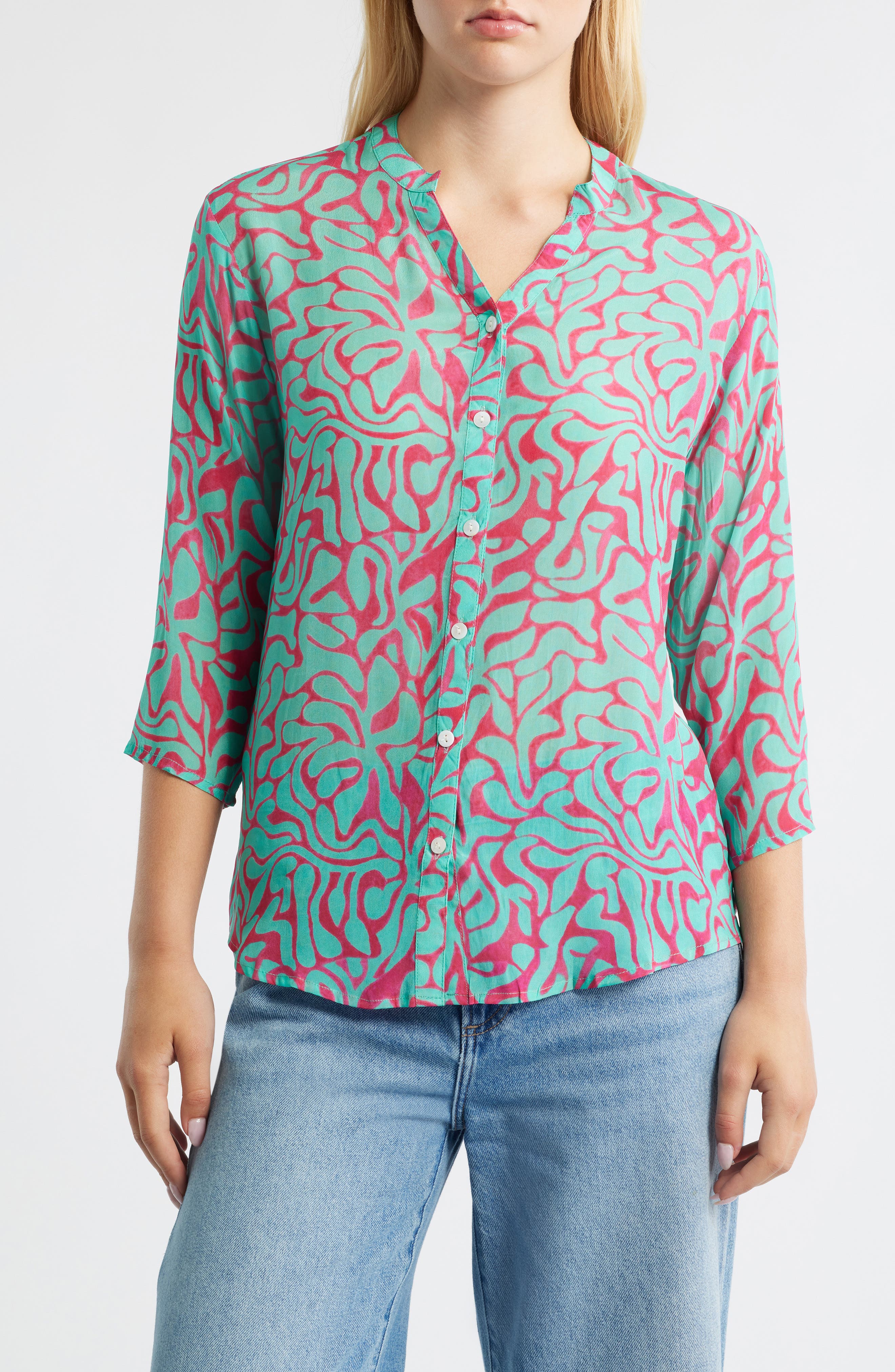 Semisheer Button-Up Shirt