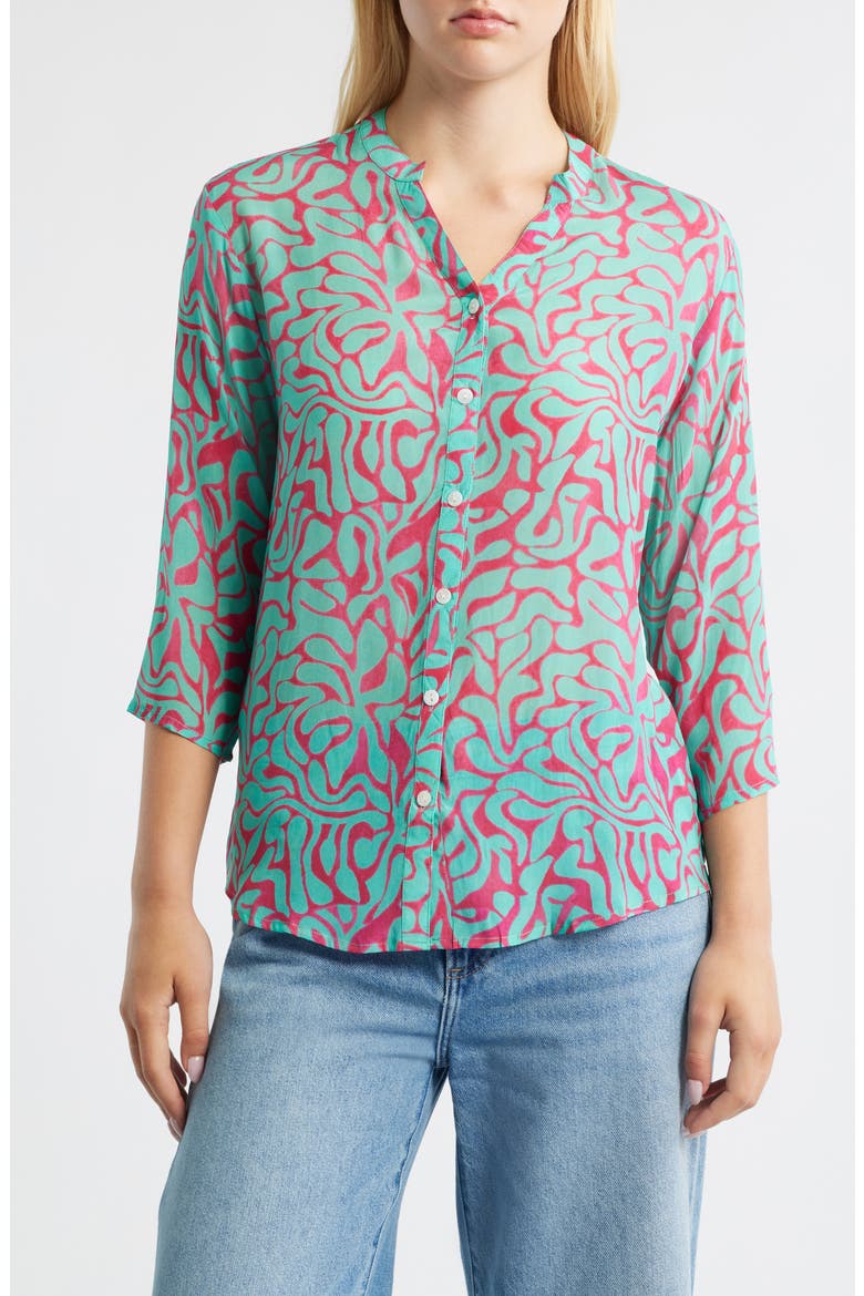 Semisheer Button-Up Shirt, Main, color, PINK/ LIGHT GREEN MULTI