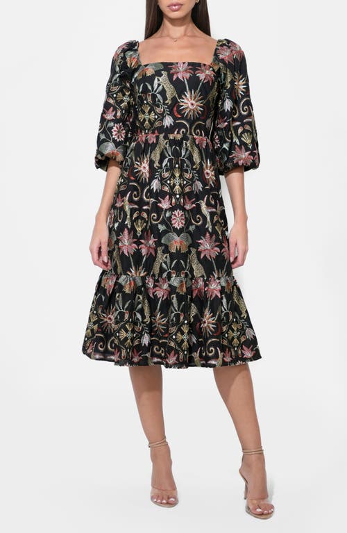 Adelyn Rae Lydia Floral Embroidery Midi Dress In Black