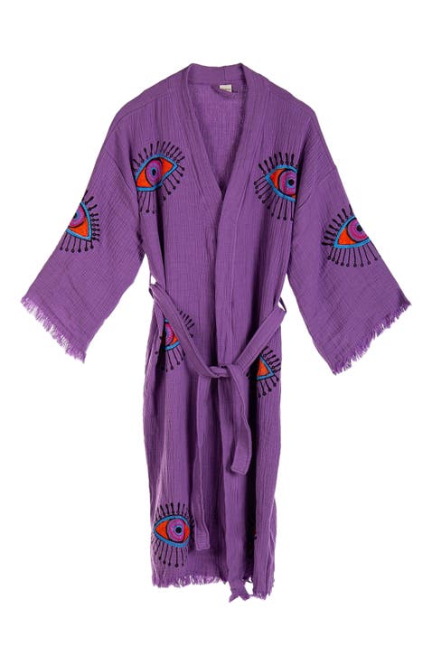 Aria Evil Eye Handmade Cotton Robe Cover-Up