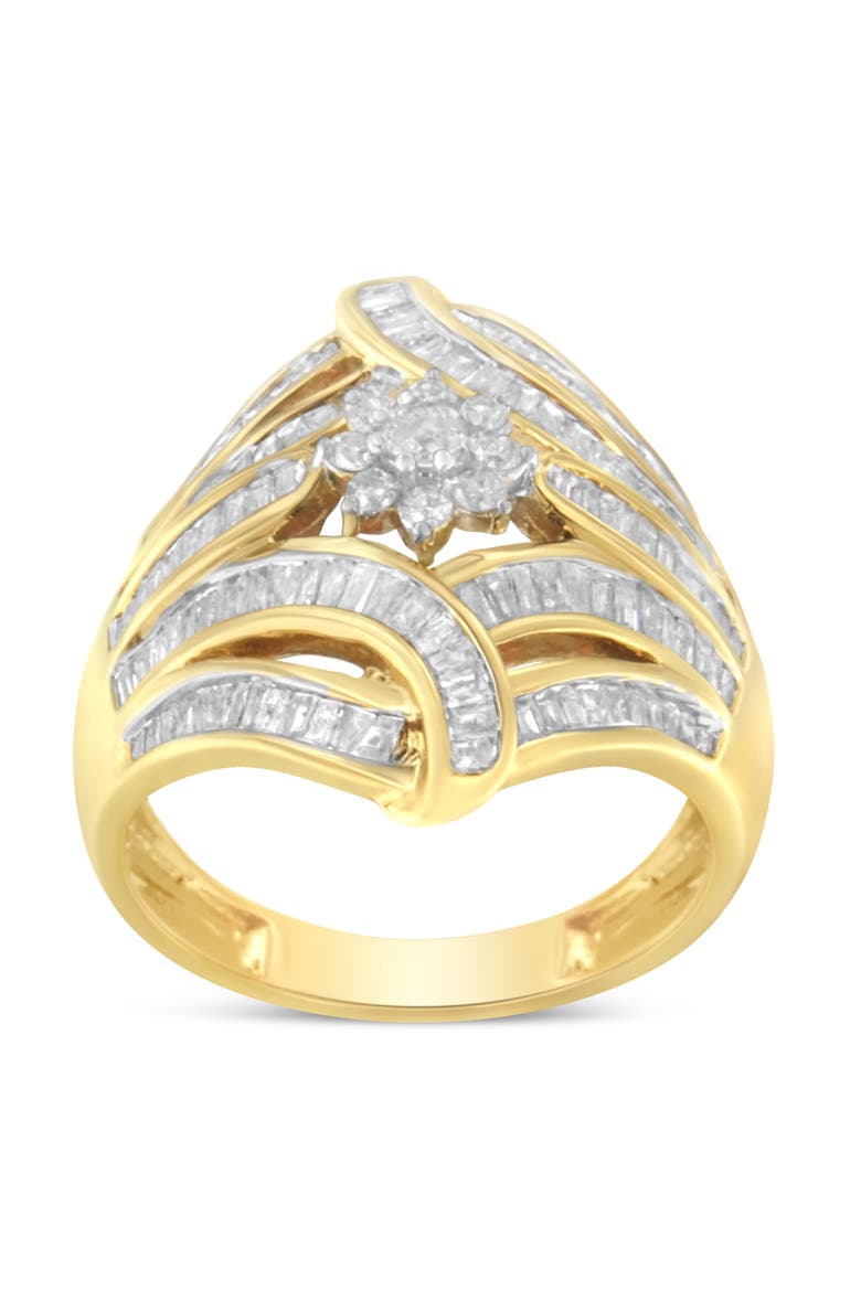 Gold Over Silver 1-1/8 Ctw Diamond 'Flower & Fern' Cocktail Ring, Alternate, color, Yellow Gold over Silver