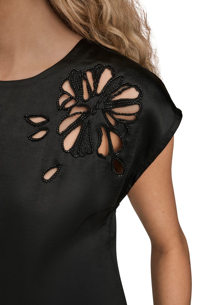 Donna Karan New York Beaded Cap Sleeve Satin Top, Alternate, color, 