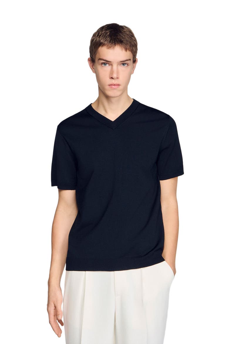 Short-sleeve V-neck polo shirt, Main, color, Black