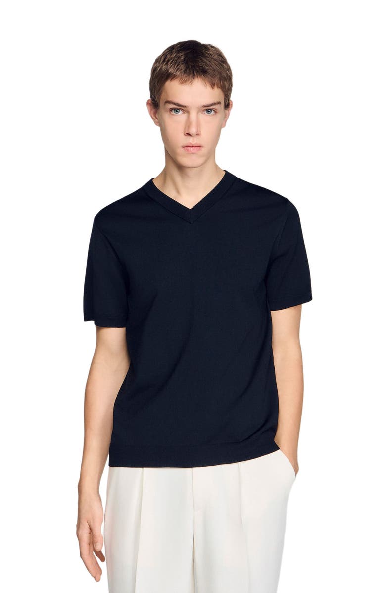 SANDRO Short-sleeve V-neck polo shirt, Main, color, Black