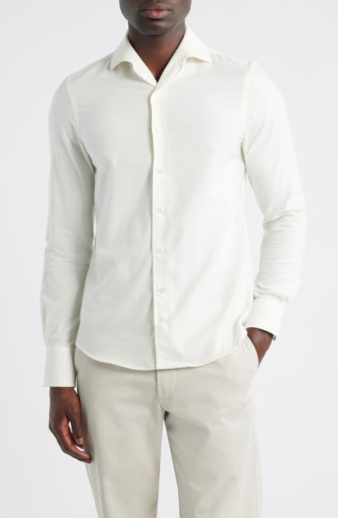 Slim Fit Camp Collar Cotton & Cashmere Flannel Button-Up Shirt