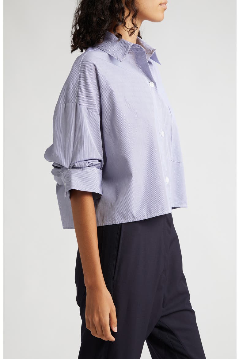 Next Ex Stripe Crop Cotton Button-Up Shirt, Alternate, color, MIDNIGHT/ WHITE