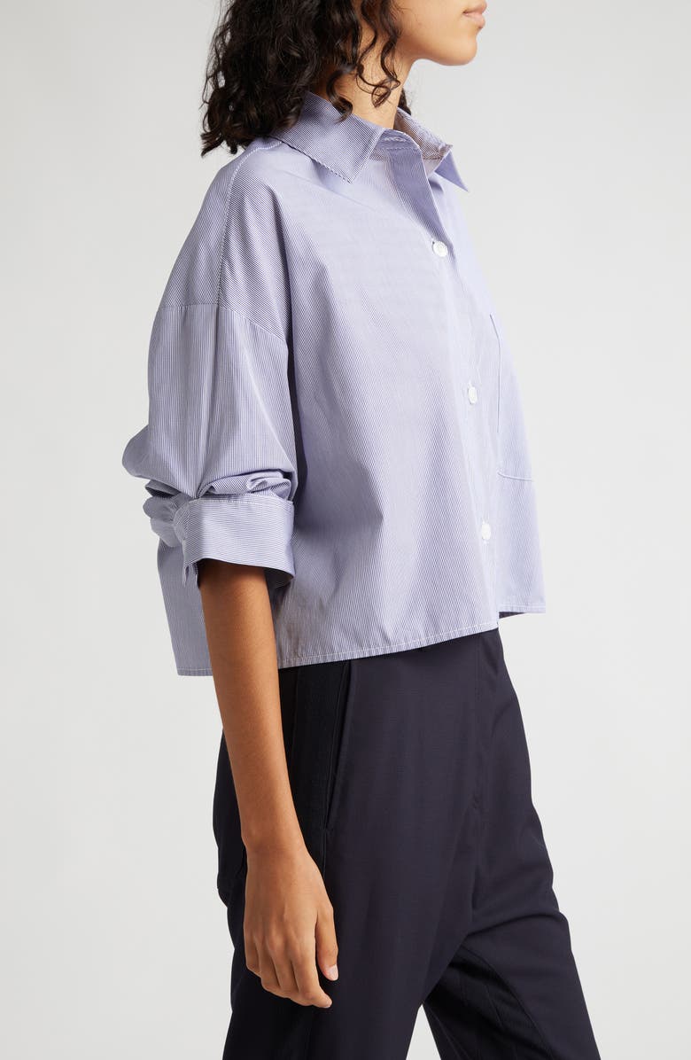TWP Next Ex Stripe Crop Cotton Button-Up Shirt, Alternate, color, Midnight/ White