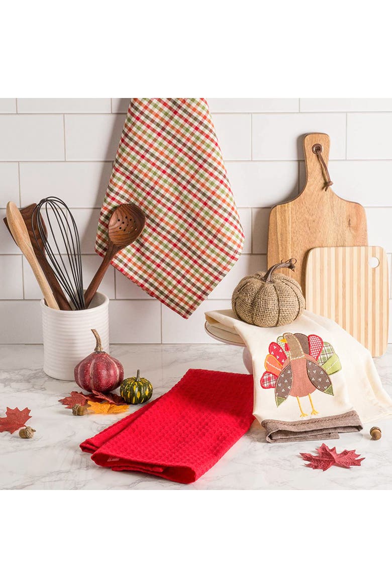 Fall Turkey Embroidered Assorted Dishtowel Set/3, Alternate, color, Fall Turkey
