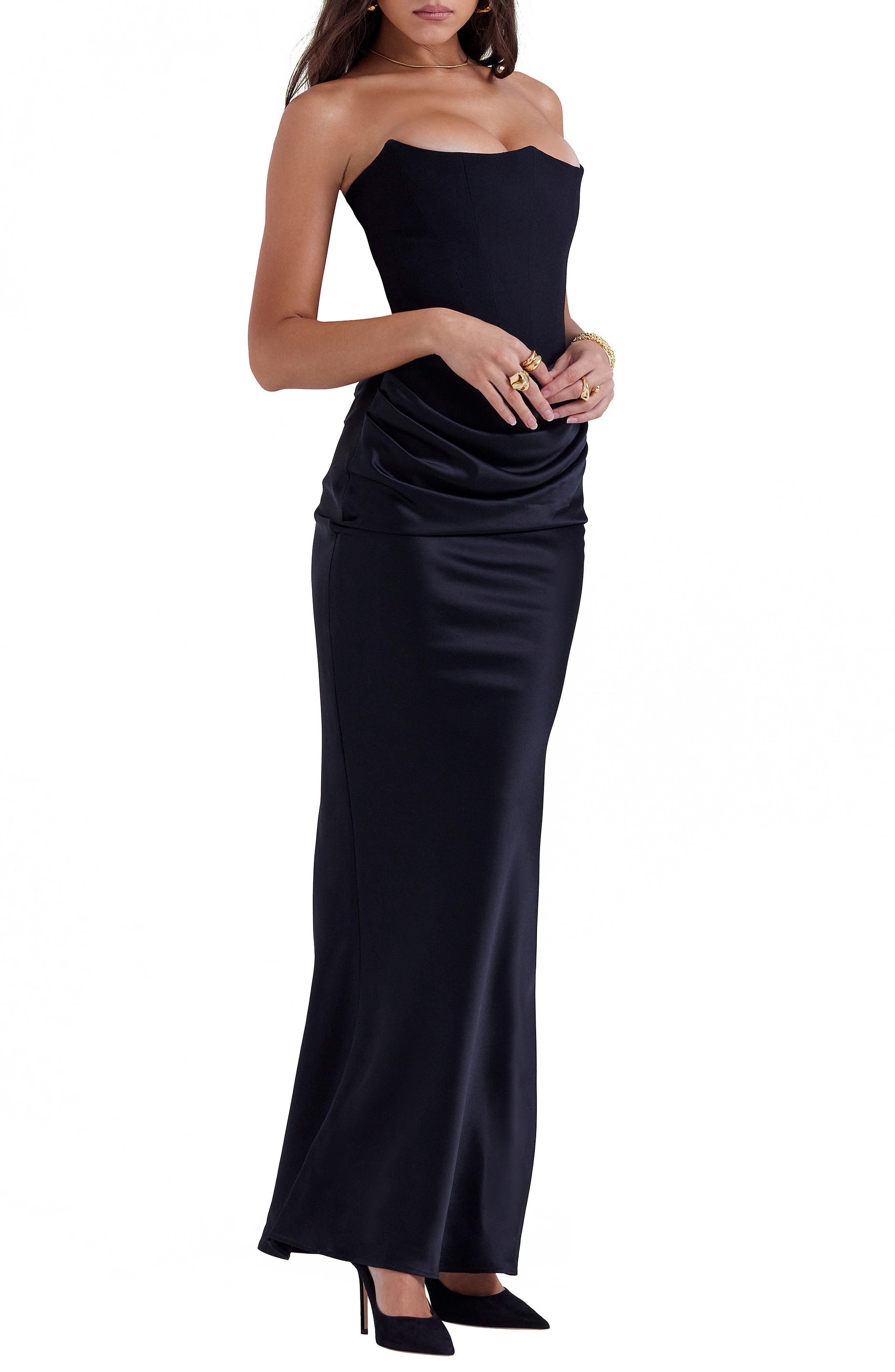 house of cb women's persephone strapless satin corset cocktail dress House Of Cb Women's Persephone Strapless Satin Corset Cocktail Dress - Blue