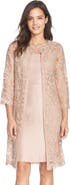 Adrianna Papell Embroidered Lace Illusion Yoke Sheath Dress & Topper