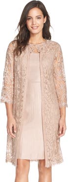 Adrianna Papell Embroidered Lace Illusion Yoke Sheath Dress & Topper