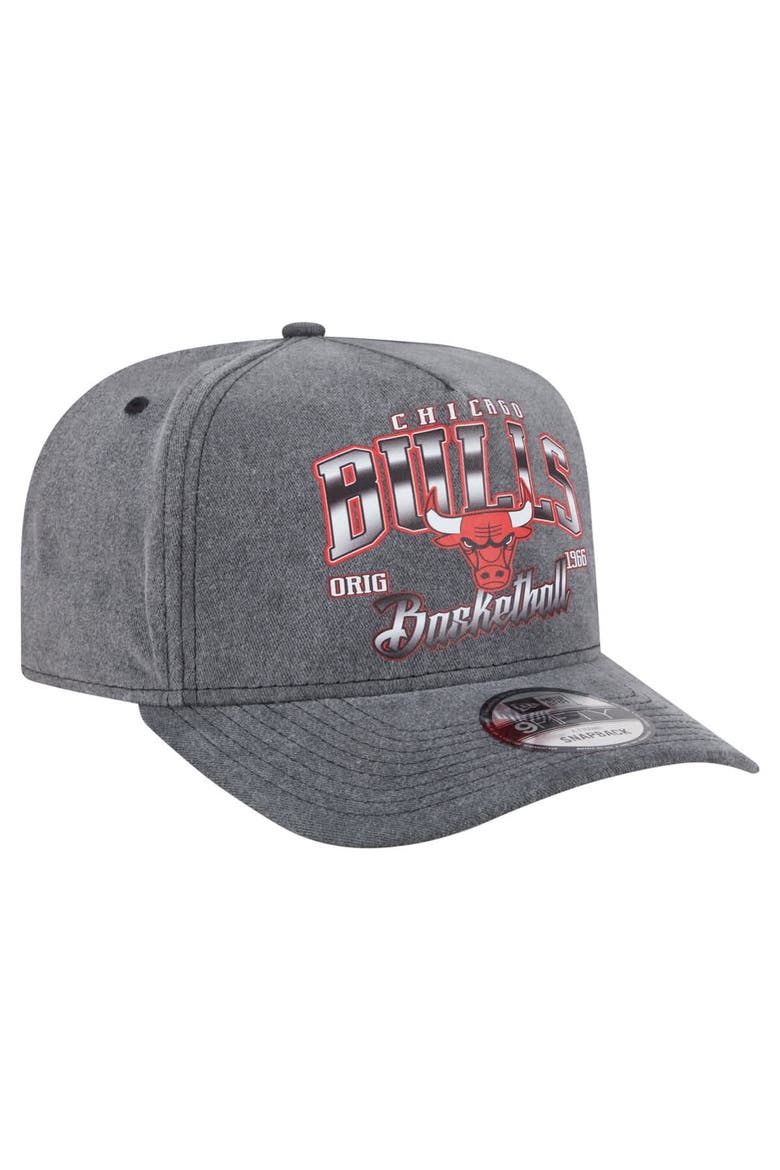 Men's New Era  Charcoal Chicago Bulls Throwback Washed Pre-Curved 9FIFTY Snapback Hat, Alternate, color, Charcoal