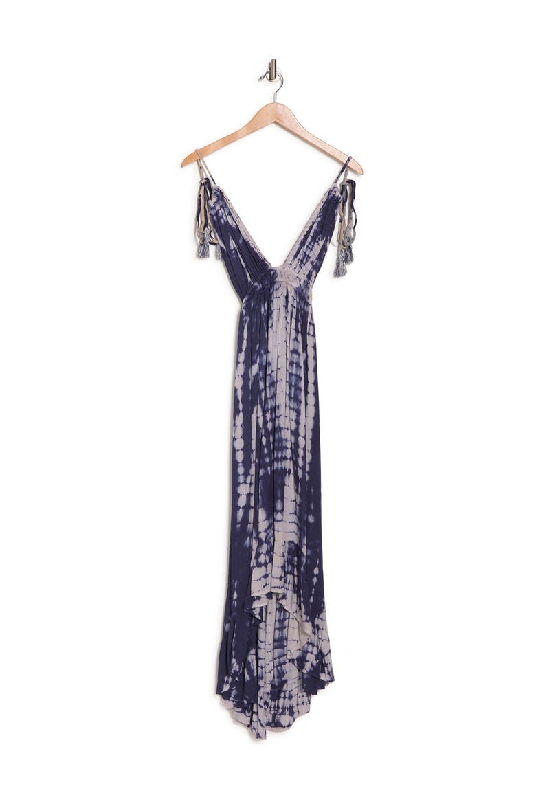 Tie Dye Maxi Halter Dress, Alternate, color, NAVY/ WHITE