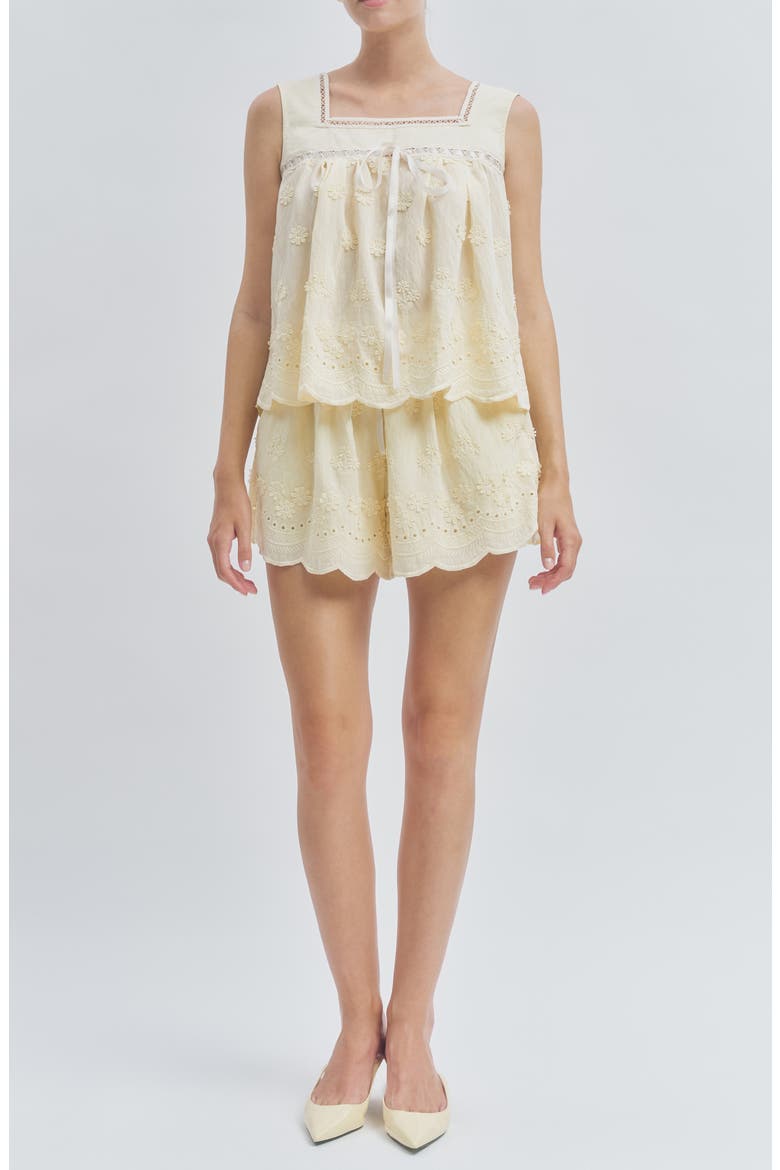 Nellie Floral Appliqué Shorts, Alternate, color, BUTTER YELLOW