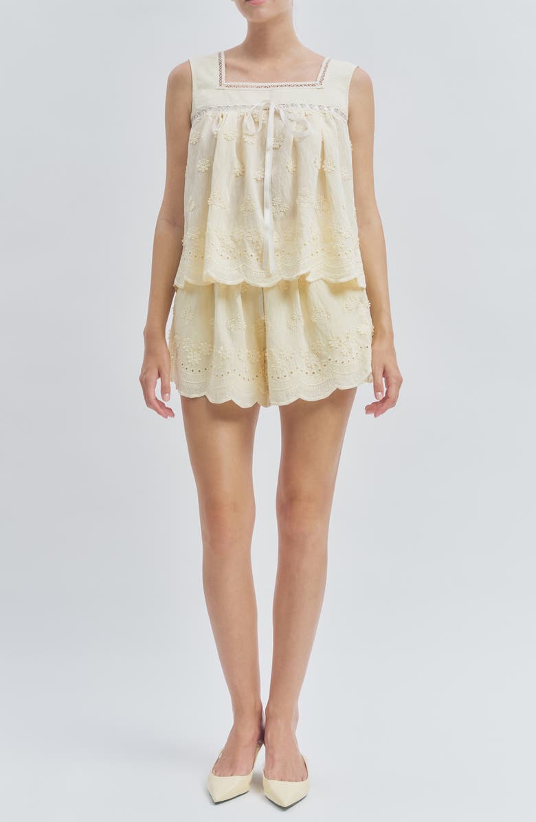 MAUDE CLUB Nellie Floral Appliqué Shorts, Alternate, color, Butter Yellow