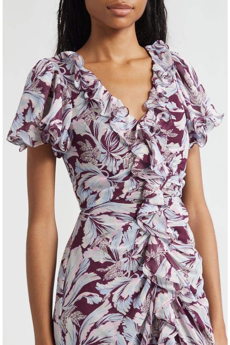 Clio Floral Ruffled Midi Dress, Alternate, color, DEEP PLUM MULTI