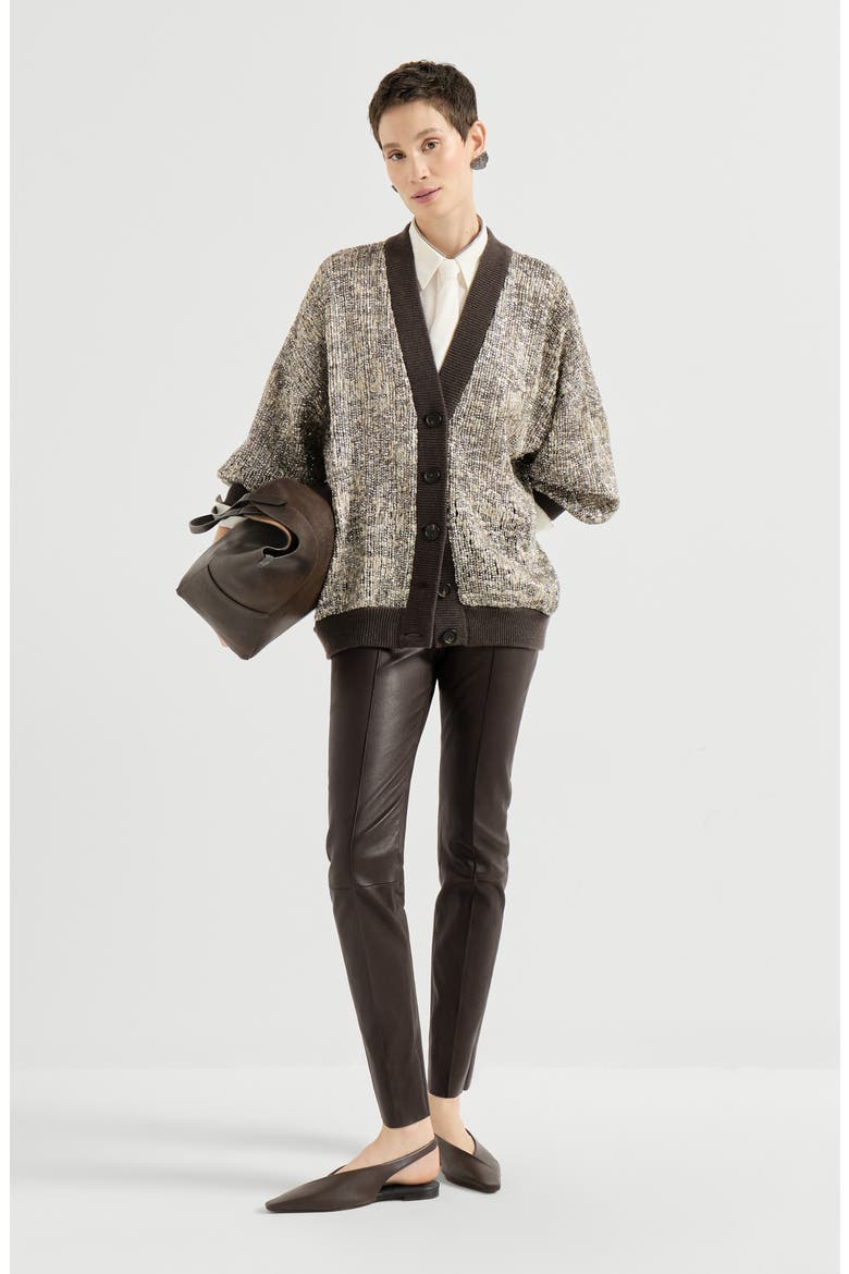 Stretch nappa leather leggings, Alternate, color, Rust Brown