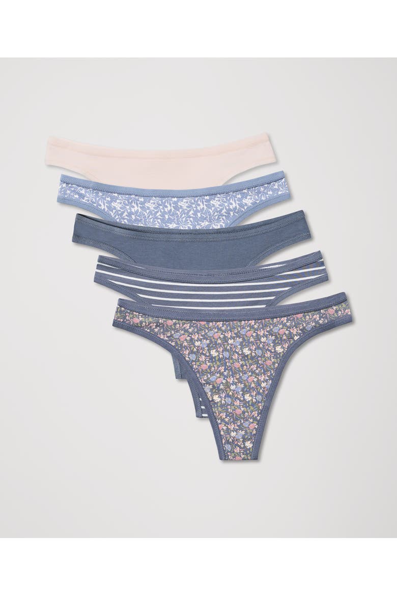 Everyday Classic Fit Thong 5-Pack Made With Organic Cotton, Alternate, color, Stillwater