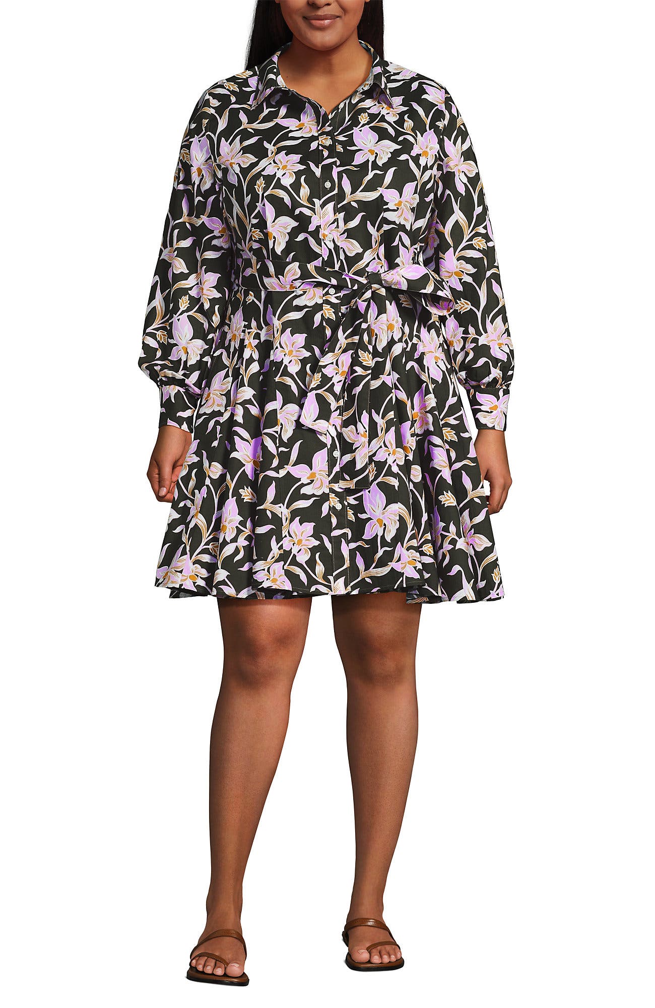Plus Size Poplin Button Front Dress with Godets - image 3