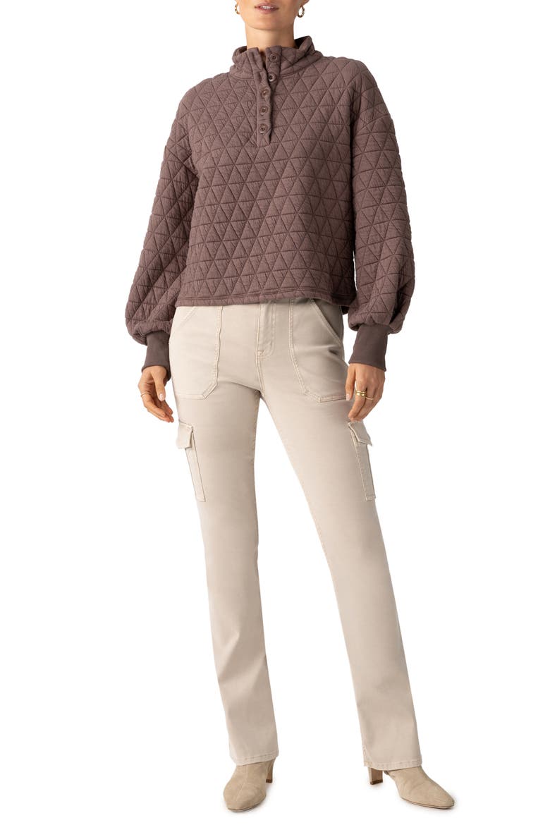 Quilted Cotton Blend Popover Top, Alternate, color, COCOA