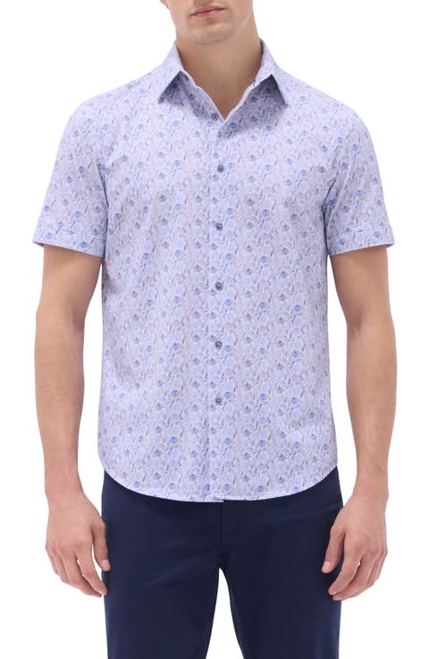 Miles OoohCotton® Leaf Print Short Sleeve Button-Up Shirt