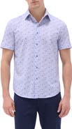 Bugatchi Miles OoohCotton® Leaf Print Short Sleeve Button-Up Shirt