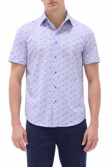 Bugatchi Miles OoohCotton® Leaf Print Short Sleeve Button-Up Shirt
