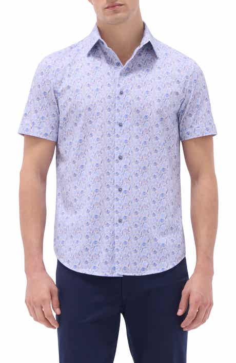 Bugatchi Miles OoohCotton® Leaf Print Short Sleeve Button-Up Shirt