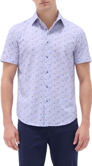 Bugatchi Miles OoohCotton® Leaf Print Short Sleeve Button-Up Shirt