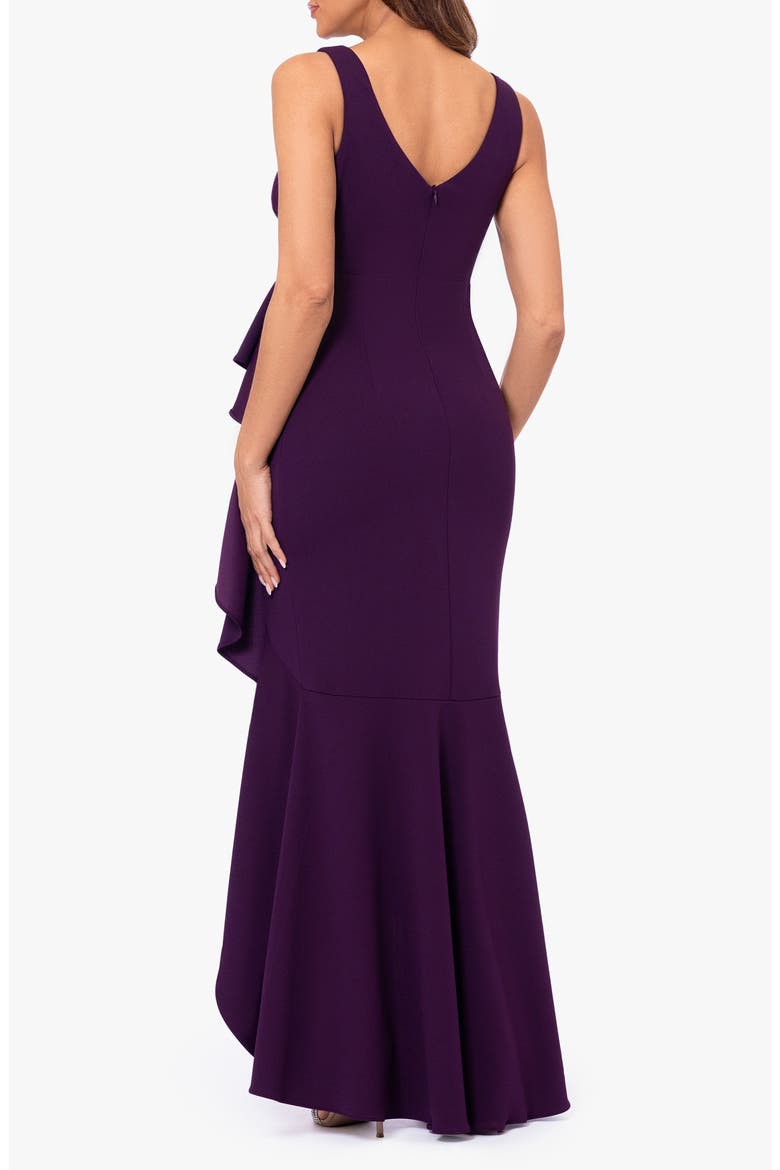 V-Neck Cascade Ruffle High-Low Gown, Alternate, color, MULBERRY