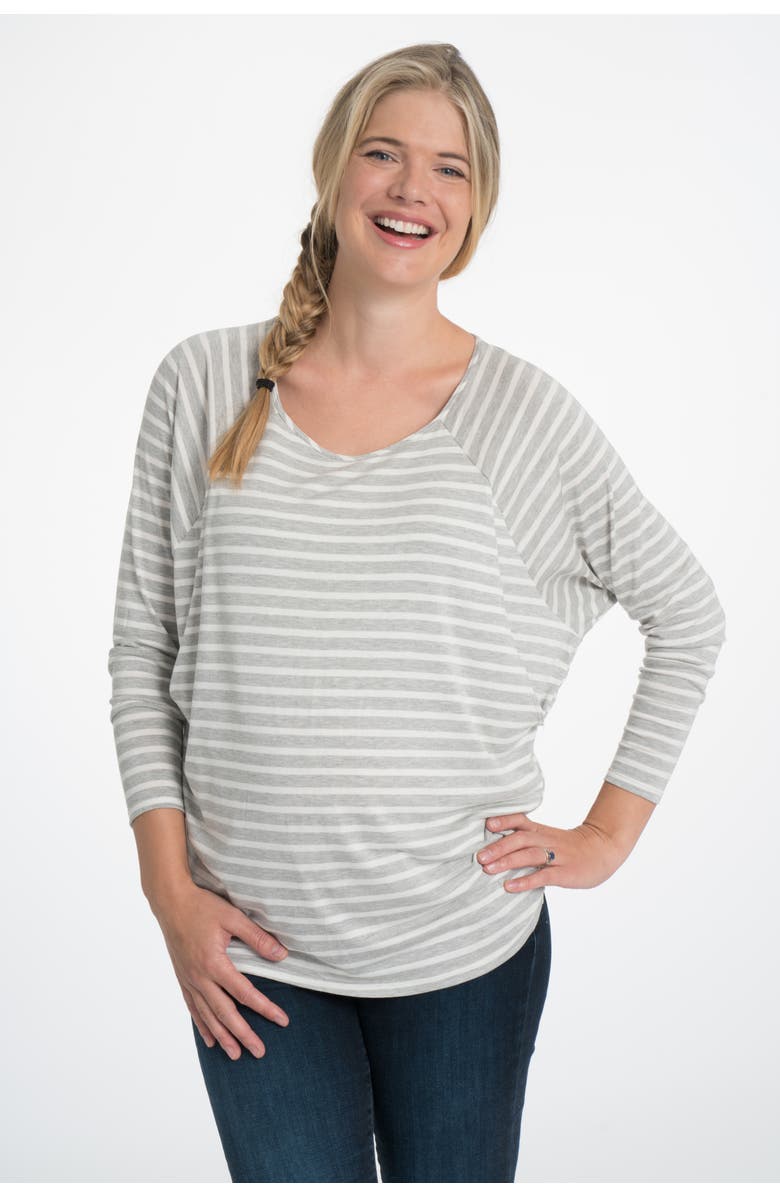 BUN Maternity Nursing Apparel Softie Nursing T Shirt Long Sleeve, Main, color, Gray And White Stripe