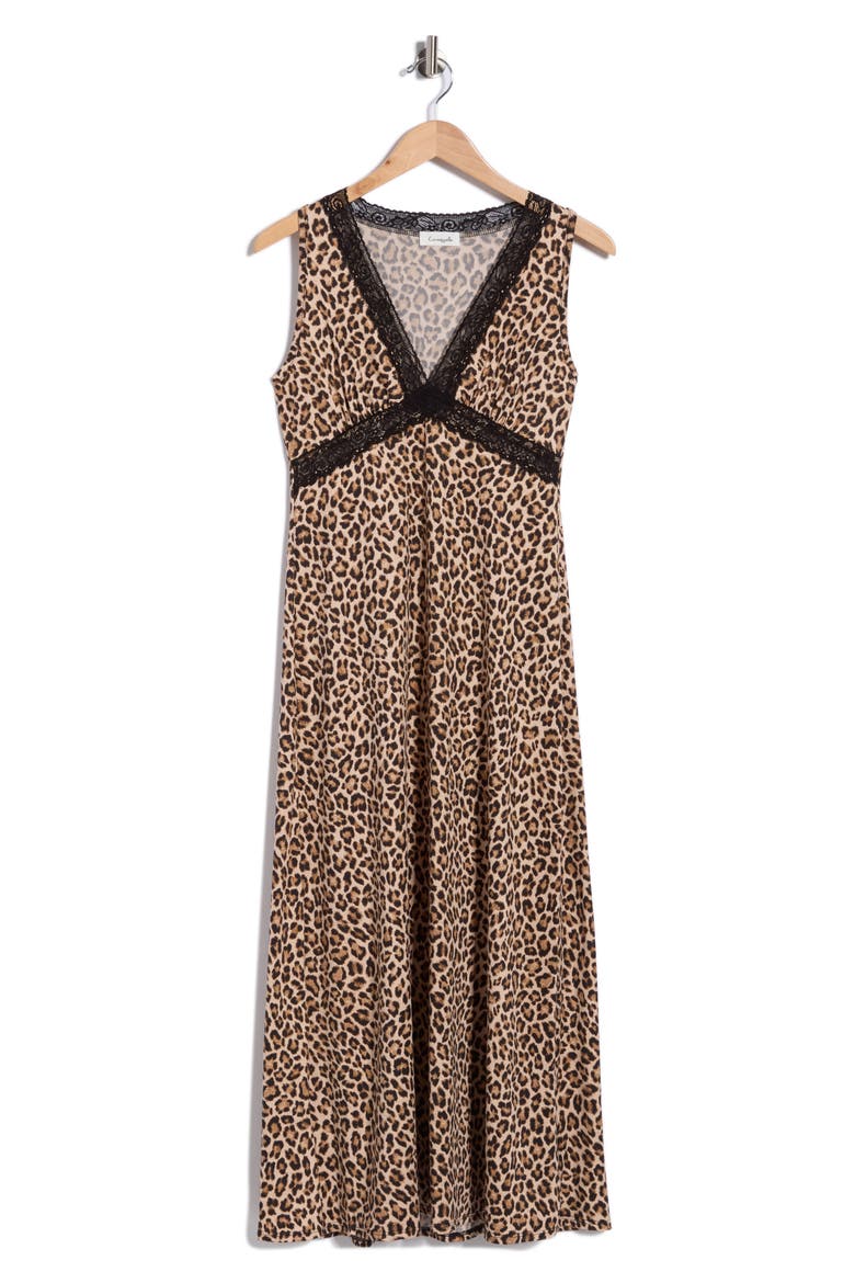 Lace V-Neck Maxi Dress, Alternate, color, TAN MULTI