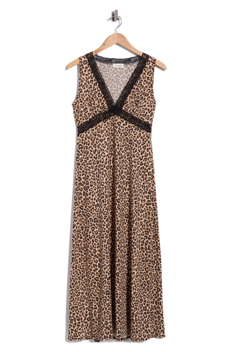 Loveappella Lace V-Neck Maxi Dress, Alternate, color, Tan Multi
