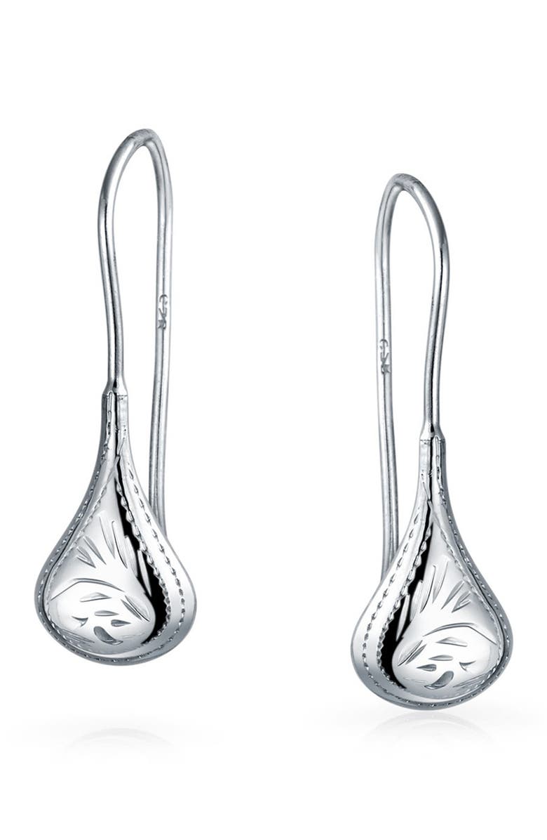 BLING JEWELRY Sterling Silver Etched Teardrop Earrings, Main, color, Silver